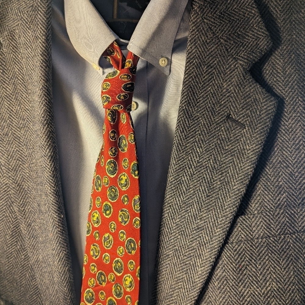 ♥️ Adam's 100% Italian silk Men's vintage New Providence NJ red green yellow tie